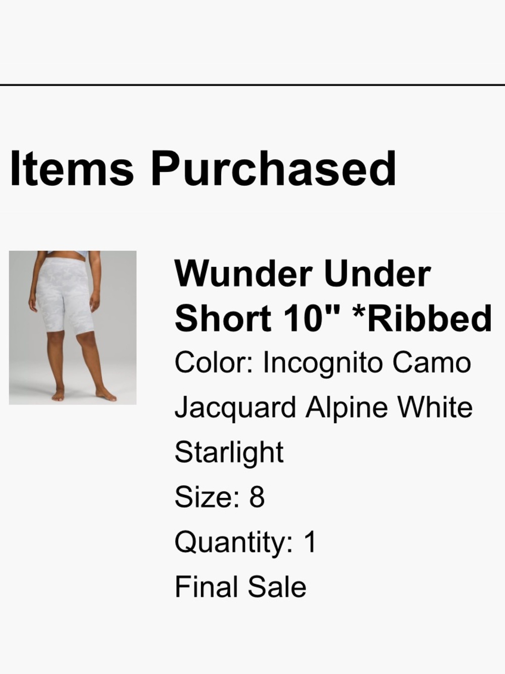 lululemon Wunder Under Short 10" Incognito Camo Alpine White size 8